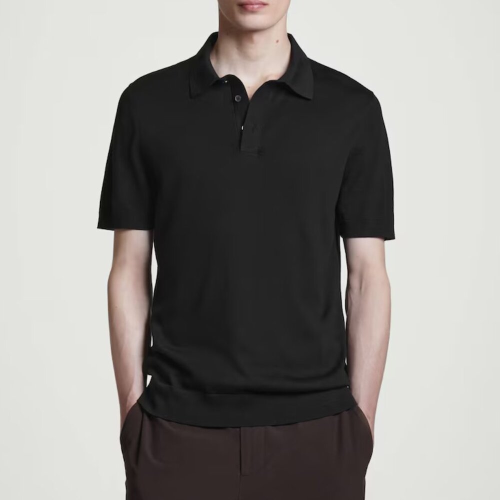 COS black polo shirt silk cotton blend slim knit preppy career minimalist EUR L